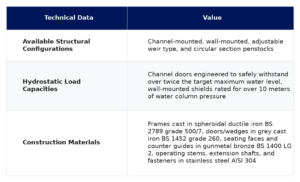 Technical data table for CAST IRON AND NI RESIST PENSTOC Infinam - Catalog specifications