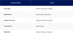 Customized Valve for Hydropower Plants technical data and size dimensions chart table